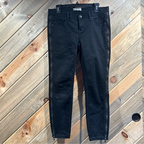 Free People Black Copper Full Side Zip 5-pocket Moto Jeans - Picture 1 of 8